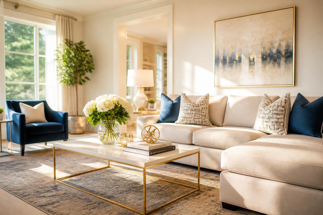 Bright, freshly cleaned living room in a Vail, Arizona home